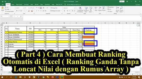 Part Cara Membuat Ranking Otomatis Di Excel Ranking Ganda Tanpa