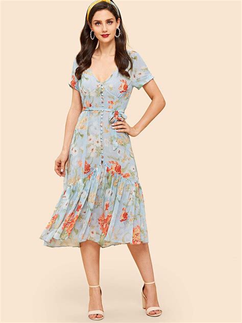 Lillian Light Blue Floral Garden Party Floral Dress Beach Frills