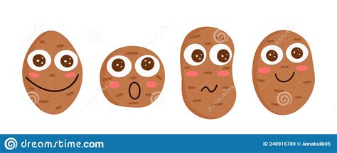 Potato With Eyes Set Of Potato Characters Emotions Stock Vector