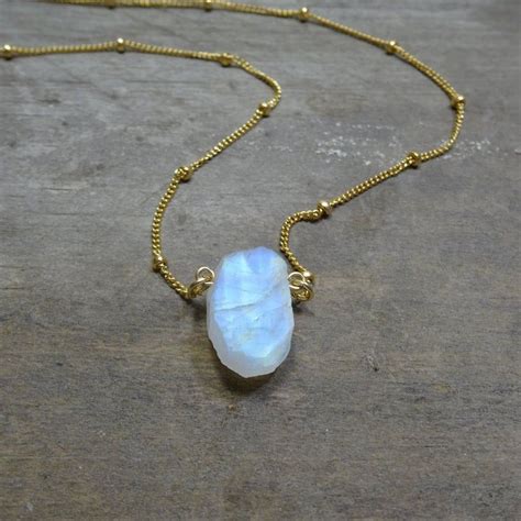 Natural Raw Moonstone Gemstone Necklace For Women Crystal Etsy Raw