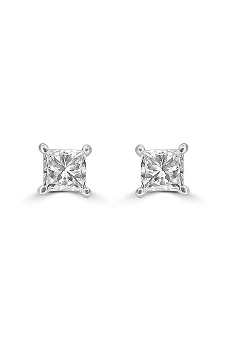 18ct White Gold 0 87ct Princess Cut Diamond Stud Earring Diamonds