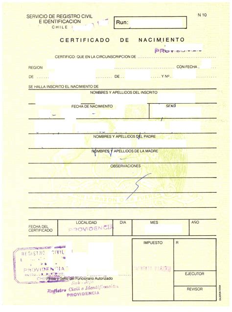 Certificado De Nacimiento Chileno