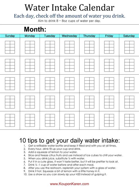 printable water intake calendar drink  water
