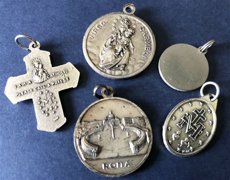 antique vintage old catholic religious lot x5 medals cross saints jesus mary 1