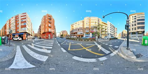 360° View Of 360 View Of A Street In Valencia On A Sunny Day At A