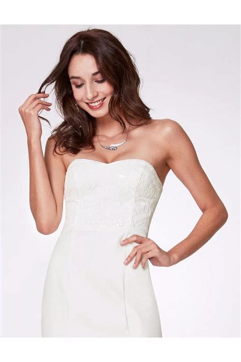 hi low strapless white short party dress with lace bodice 61 ep05988wh