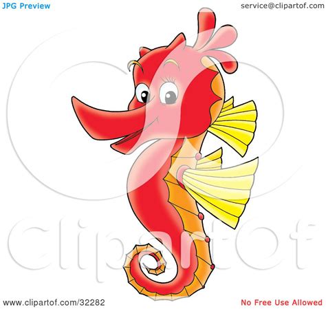 Clipart Illustration Of A Cute Red Seahorse With Yellow