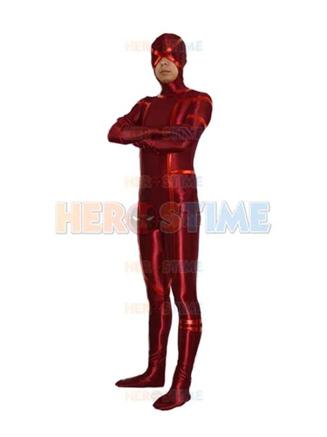 Hot Sale New Red Shiny Metallic Mens Cyclops Superhero Costume Zentai