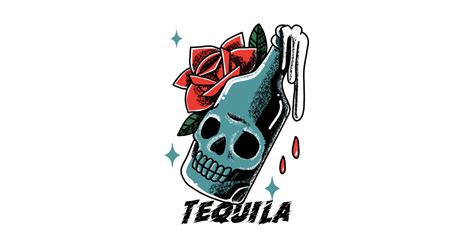 Colourful Tequila And Rose Tattoo Artwork Tequila Lover Sticker