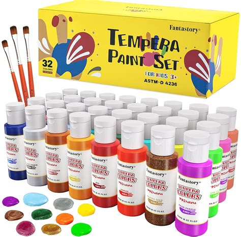 Fantastory Tempera Paint For Kids 32 Colors 2 Oz Each Washable