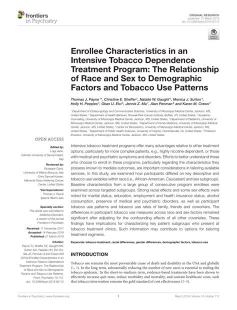 Pdf Enrollee Characteristics In An Intensive Tobacco Dependence