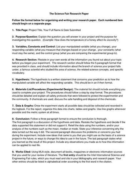 Science Fair Research Paper Example Science Fair Research Worksheets