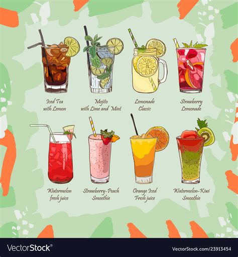 Set Non Alcoholic Summer Drinks Classic And Vector Image