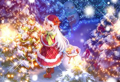 Download Anime Girl With Bright Christmas Lights Wallpaper