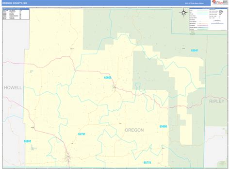 Oregon County Mo Zip Code Wall Map Basic Style By Marketmaps