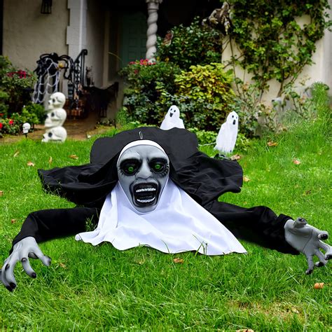 isulife halloween decorations outdoor scary zombie nun groundbreaker spooky hanging props for