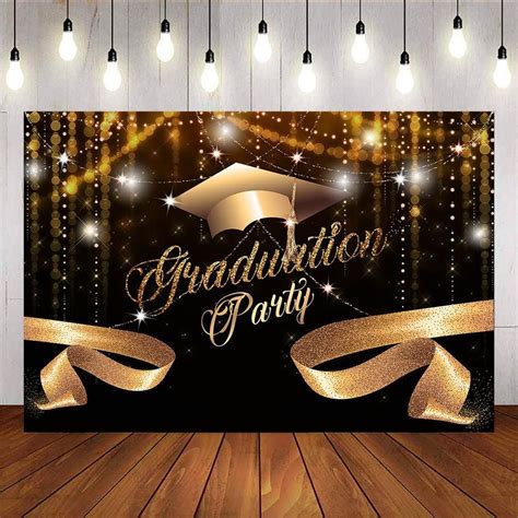 Custom Graduation Party Backdrop Golden Balloons Bachelor Cap