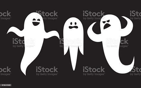 Scary White Ghosts On Black Background Stock Illustration Download