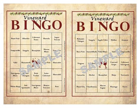 In the united states, bingo is a game of chance in which each player matches numbers printed in different arrangements on cards with the numbers the game host (caller) draws at random. 30 Printable Vineyard BINGO Cards, Instant Download, Wine ...
