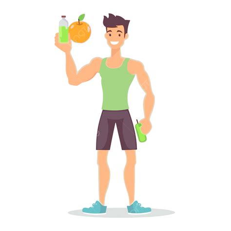 Healthy Body Vector Sticker Clipart Fitness Man With An Apple And