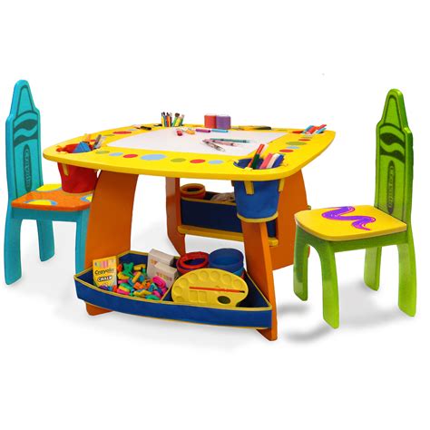 Grow N Up Crayola Wooden Kids 3 Piece Table And Chair Set And Reviews