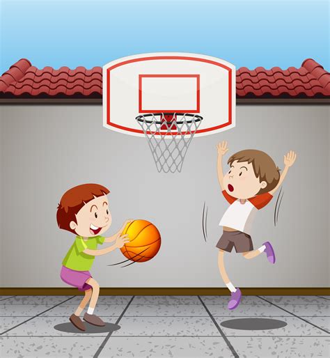 Dos Niños Jugando Baloncesto En Casa 302823 Vector En Vecteezy