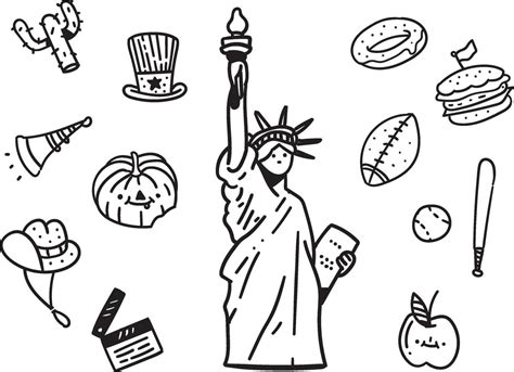 Set Of America Symbols Usa Doodle On White Background 2089332 Vector