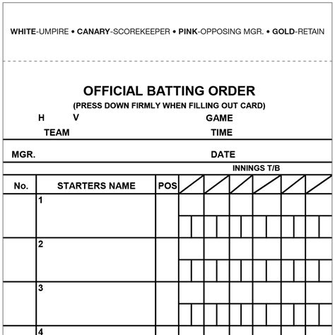 4 Part Official Batting Order Forms And Batting Order Holders
