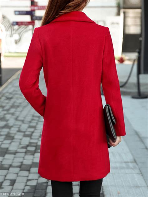 Red Shawl Collar Long Elegant Plain Polyester Coat Style V101536