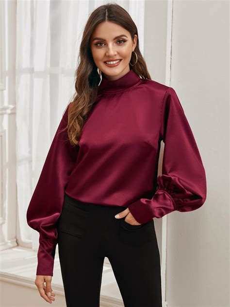 Solid High Neck Satin Blouse Check Out This Solid High Neck Satin Blouse On Shein And Explore
