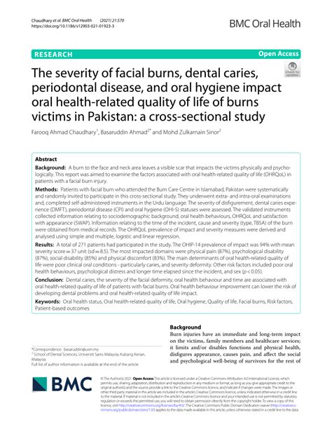 Pdf The Severity Of Facial Burns Dental Caries Periodontal Disease