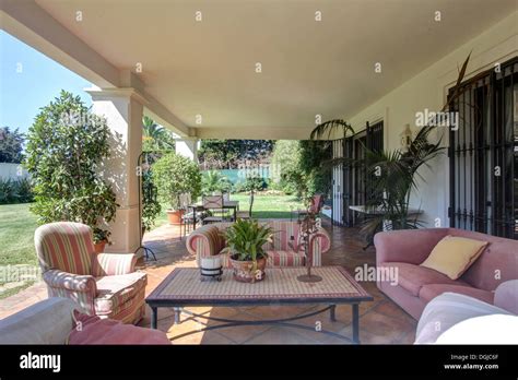 Garden Terrace Of Luxury Villa Stock Photo Alamy
