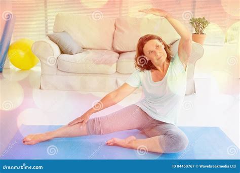 Mature Woman Stretching On Exercise Mat Stock Image Image Of Holding