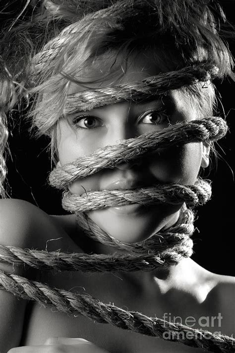Young Expressive Woman Tied In Ropes Photograph By Oleksiy Maksymenko