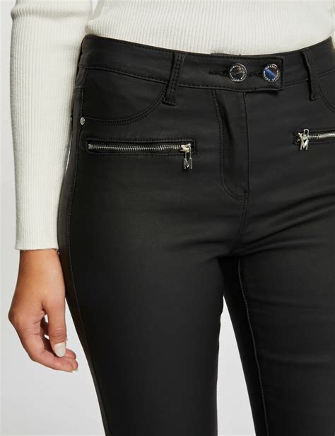 Pantalon skinny enduit détails zippés noir femme Morgan