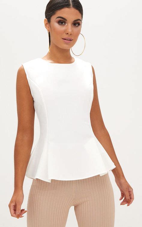 White Sleeveless Peplum Hem Woven Top In Peplum Top Outfits