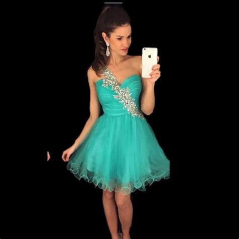 Turquoise Homecoming Dresses One Shoulder Beaded Formal Graduation