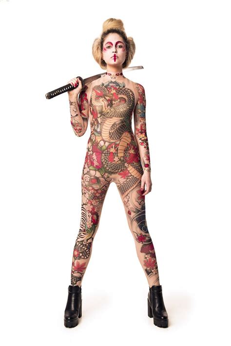 Yakuza Style Tattoo Full Body Catsuit Halloween Costume Etsy Australia Full Body Suit