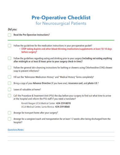 Free 10 Preoperative Checklist Samples Surgical Management Nursing