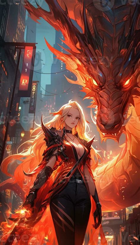 Anime Girl With Dragon