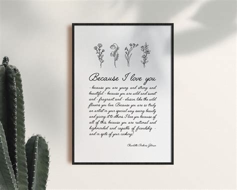 Wildflower Because I Love You Quote Printable Wall Art Digital Art Print Modern Decor Instant