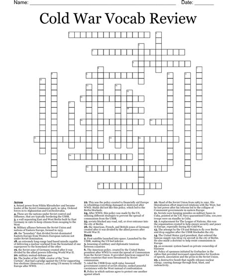 Cold War Vocab Review Crossword Wordmint