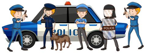 Policemen In Different Uniform By The Car 293236 Vector Art At Vecteezy