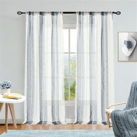 Uptown Home Vertical Striped Farmhouse Curtains 84 Inch Long Linen