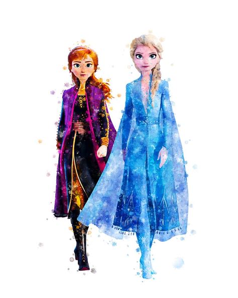 Frozen 2 Anna And Elsa Watercolor Painting Anna And Elsa Print Frozen 2