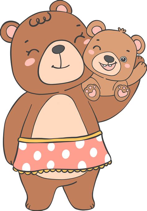 linda mamá oso y bebé oso de la madre día dibujos animados animal contorno garabatear dibujo