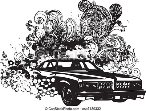 Grunge Classic Car Illustration Black And White Classic Car