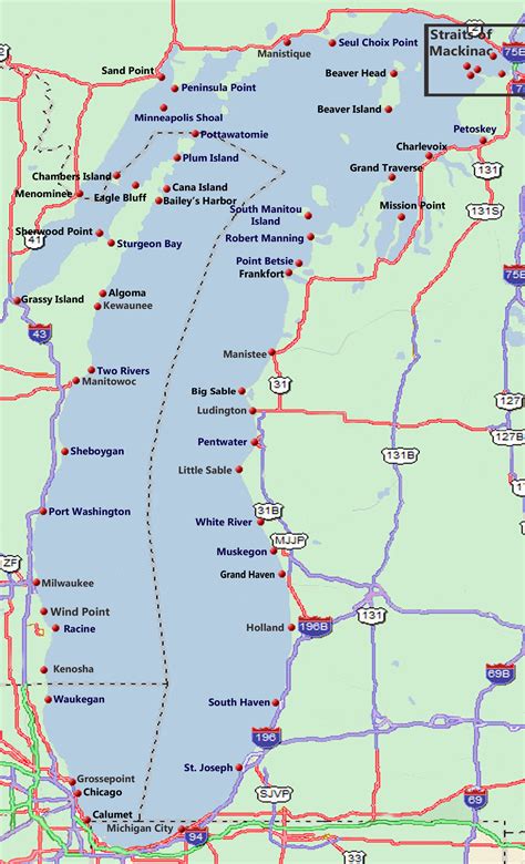 Map Lake Michigan Shoreline Secretmuseum Gambaran