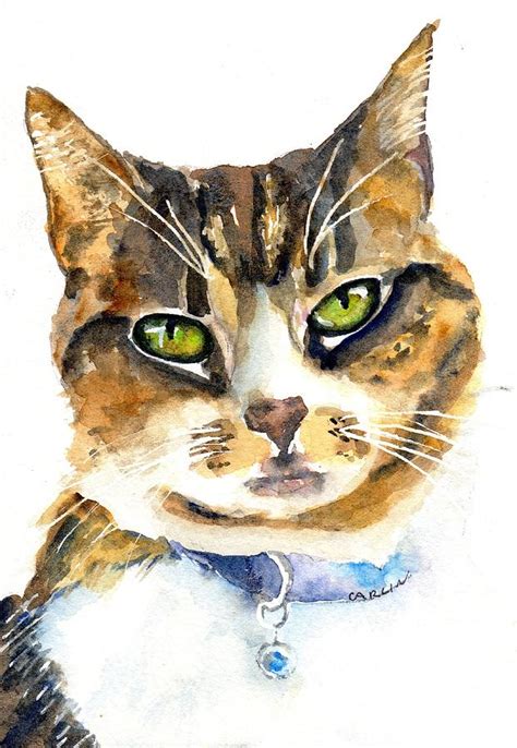 Brown Tabby Cat Watercolor Painting By Carlin Blahnik
