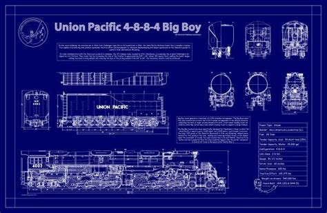 Union Pacific Big Boy Railroad Blueprints Technical Drawing